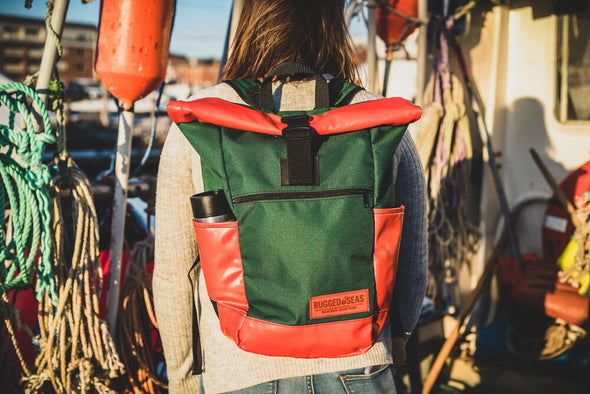 Rugged Roll Top Backpack Green/Orange